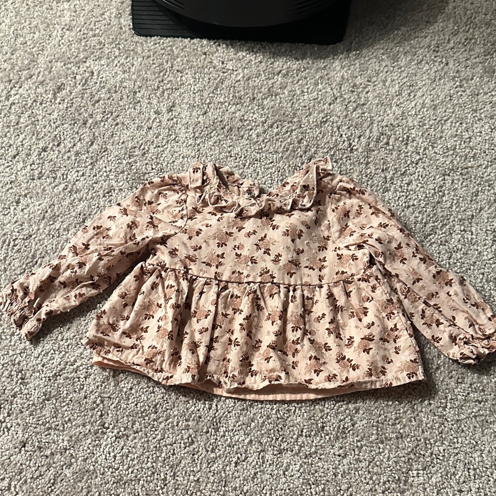 Kensie Kids Floral Blouse - Cream and Brown